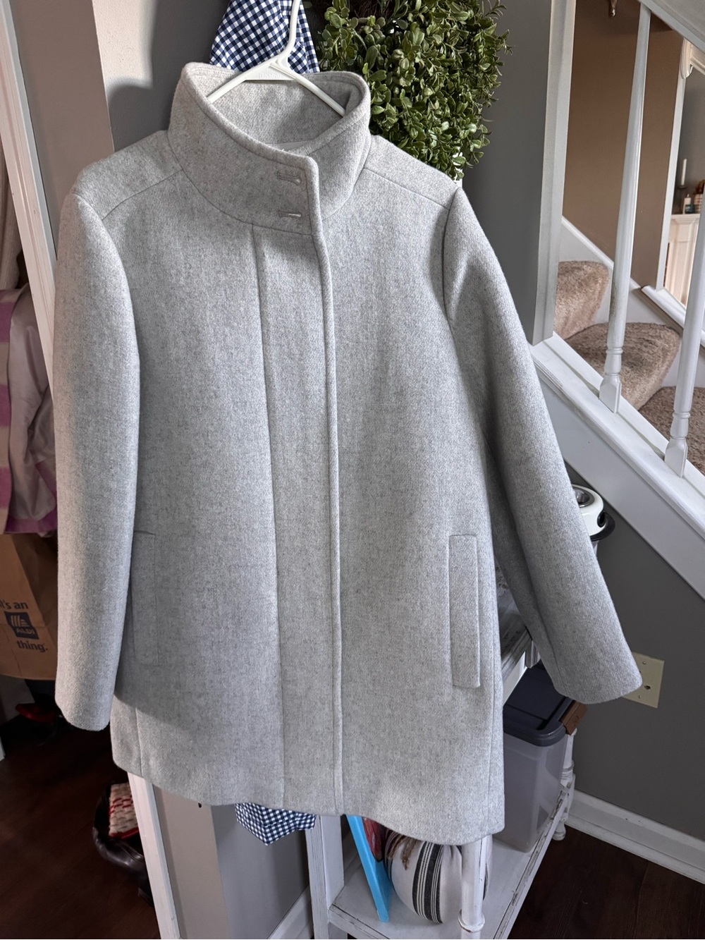 J. Crew Light Gray Wool-Blend Stand Collar Pea Coat